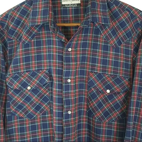 Vintage Karman Silver Collection Plaid Western Snap Shirt sz M - Picture 4 of 9